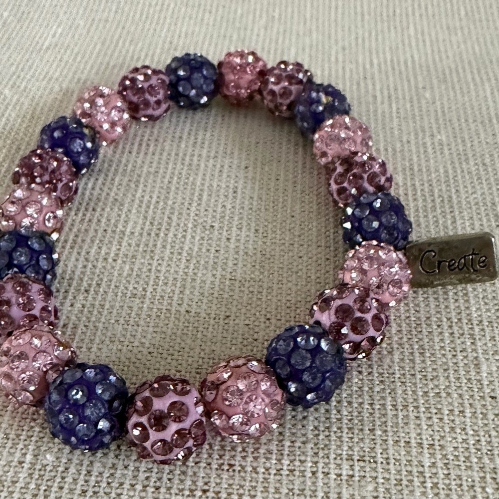 Beaded Crystal Disc Bracelet - Pink, Purple & Silver - Picture 5 of 6